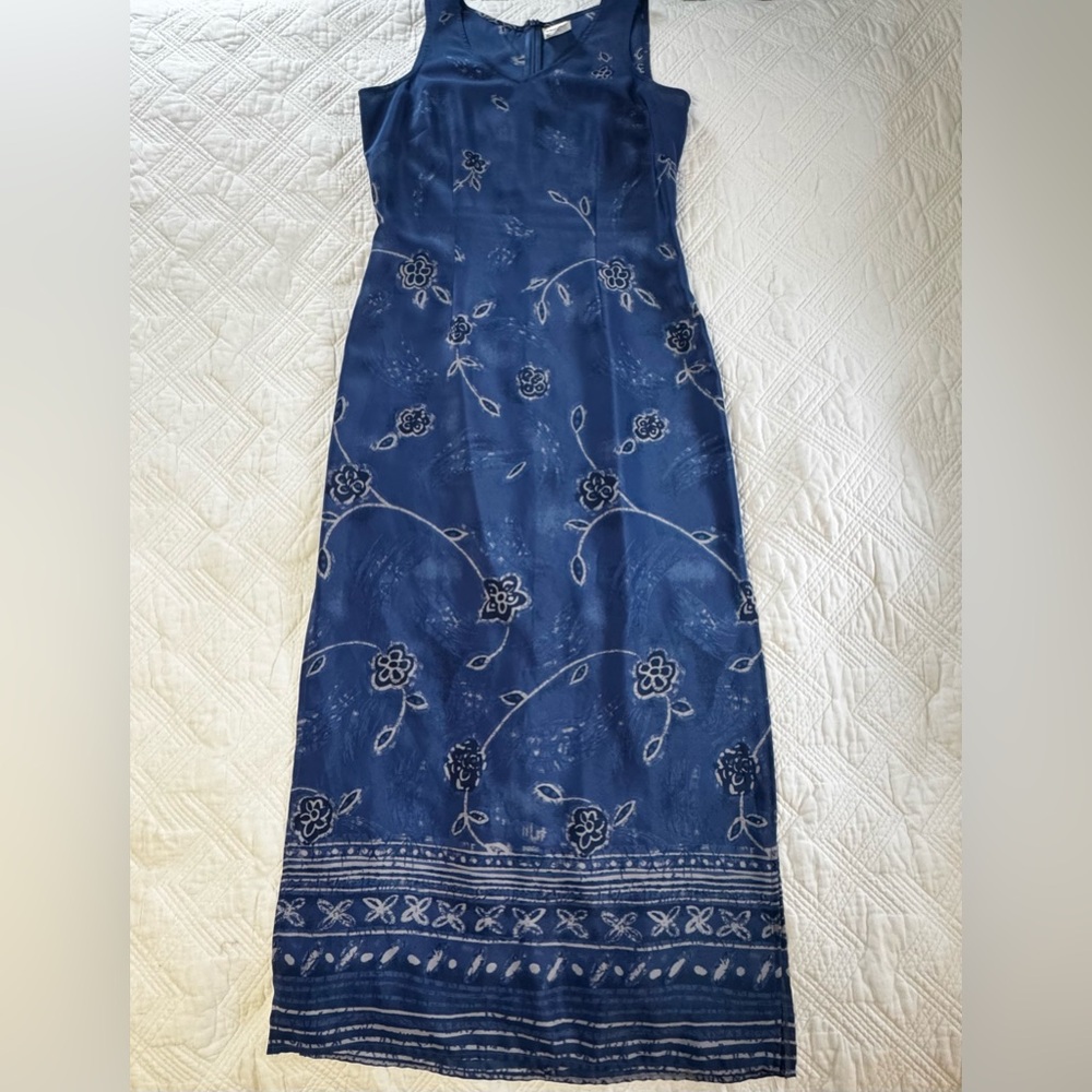 Tribal Blue Floral Sleeveless Maxi Dress Sz 8 Bohemian Vacation
